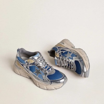 Golden Goose Lightstar In Light Blue Mesh With White Tpu Star And Silver Bio-Based Inserts Golden Goose Lightstar In Light Blue Mesh With White Tpu Star And Silver Bio-Based Inserts