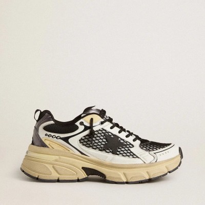 Golden Goose Lightstar In White Leather And Black Mesh With Black Tpu Star Golden Goose Lightstar In White Leather And Black Mesh With Black Tpu Star