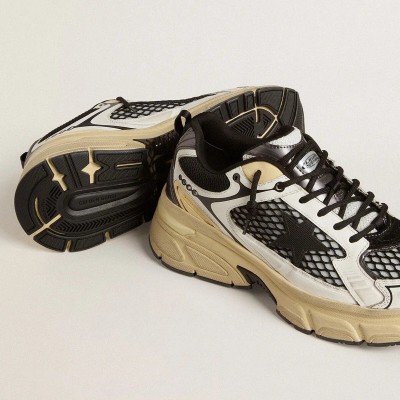Golden Goose Lightstar In White Leather And Black Mesh With Black Tpu Star Golden Goose Lightstar In White Leather And Black Mesh With Black Tpu Star