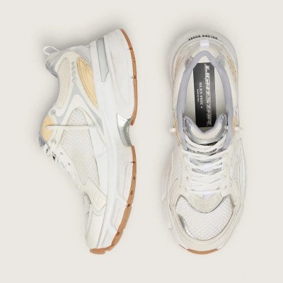 Golden Goose Lightstar In White Leather And Mesh With Worn-White Star Golden Goose Lightstar In White Leather And Mesh With Worn-White Star