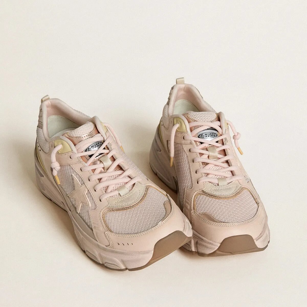 Golden Goose Lightstar With Pink Leather And Mesh Upper And Pink Star Golden Goose Lightstar With Pink Leather And Mesh Upper And Pink Star