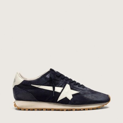 Golden Goose Marathon In Blue Navy Suede With White Leather Star And Heel Tab Golden Goose Marathon In Blue Navy Suede With White Leather Star And Heel Tab