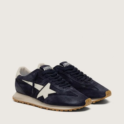 Golden Goose Marathon In Blue Navy Suede With White Leather Star And Heel Tab Golden Goose Marathon In Blue Navy Suede With White Leather Star And Heel Tab