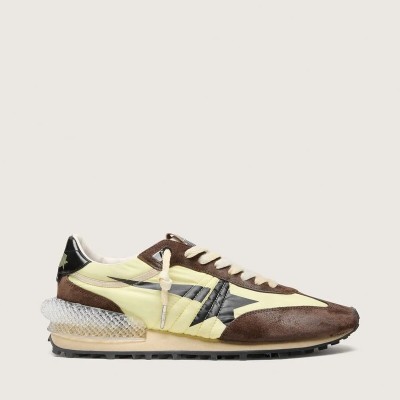 Golden Goose Marathon In Lime-Green Nylon With Black Star And Brown Suede Inserts Golden Goose Marathon In Lime-Green Nylon With Black Star And Brown Suede Inserts