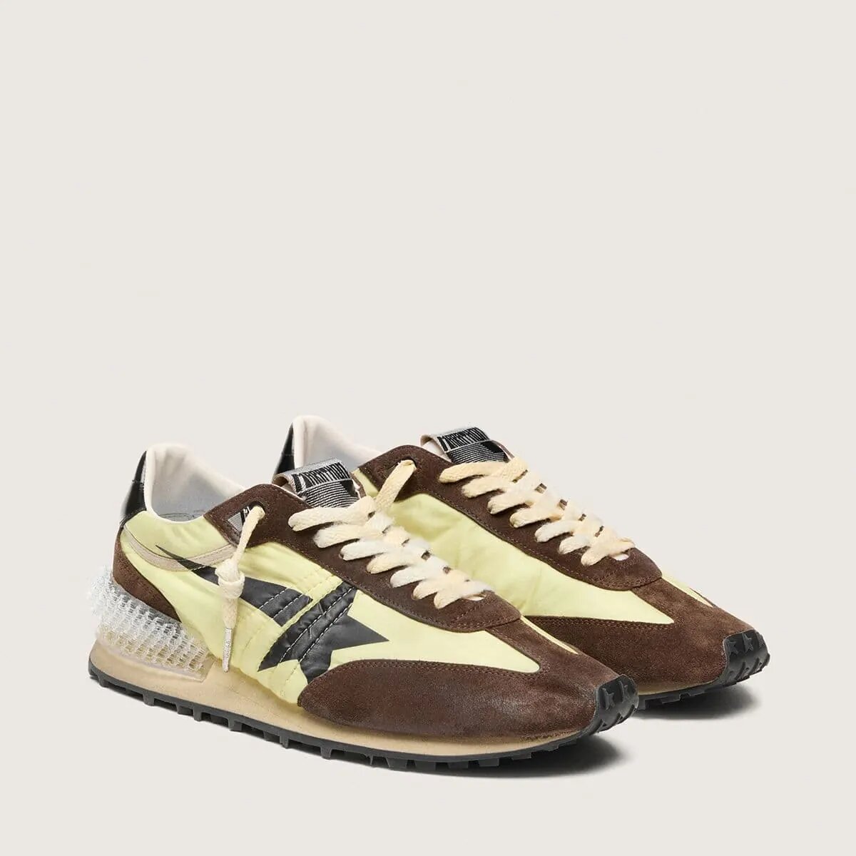 Golden Goose Marathon In Lime-Green Nylon With Black Star And Brown Suede Inserts Golden Goose Marathon In Lime-Green Nylon With Black Star And Brown Suede Inserts