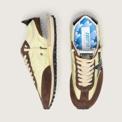 Golden Goose Marathon In Lime-Green Nylon With Black Star And Brown Suede Inserts Golden Goose Marathon In Lime-Green Nylon With Black Star And Brown Suede Inserts