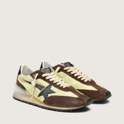 Golden Goose Marathon In Lime-Green Nylon With Black Star And Brown Suede Inserts Golden Goose Marathon In Lime-Green Nylon With Black Star And Brown Suede Inserts
