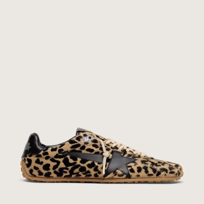 Golden Goose Marathon Speed In Beige And Black Leopard-Print Pony Skin With Black Leather Star Golden Goose Marathon Speed In Beige And Black Leopard-Print Pony Skin With Black Leather Star