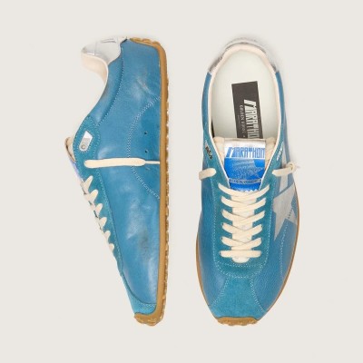 Golden Goose Marathon Speed In Blue Nappa With Printed Star And Silver Leather Heel Tab Golden Goose Marathon Speed In Blue Nappa With Printed Star And Silver Leather Heel Tab