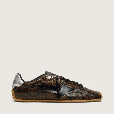 Golden Goose Marathon Speed In Leather With Brown Snake Print, Black Star And Silver Leather Heel Tab Golden Goose Marathon Speed In Leather With Brown Snake Print, Black Star And Silver Leather Heel Tab
