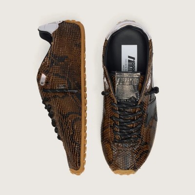 Golden Goose Marathon Speed In Leather With Brown Snake Print, Black Star And Silver Leather Heel Tab Golden Goose Marathon Speed In Leather With Brown Snake Print, Black Star And Silver Leather Heel Tab