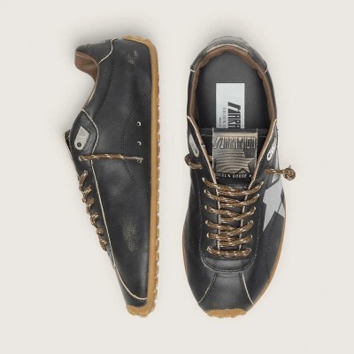Golden Goose Marathon Speed With Black Leather Upper And Silver Star Golden Goose Marathon Speed With Black Leather Upper And Silver Star