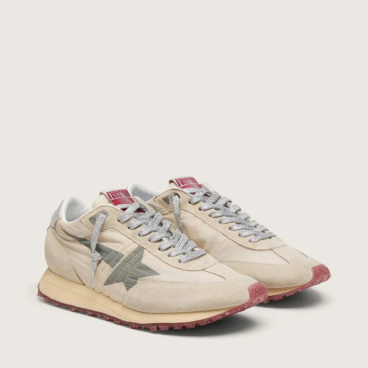Golden Goose Marathon With Beige Nylon Upper And Gray Star Golden Goose Marathon With Beige Nylon Upper And Gray Star
