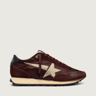 Golden Goose Marathon With Brown Satin Upper And Platinum Leather Star Golden Goose Marathon With Brown Satin Upper And Platinum Leather Star