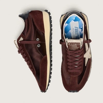 Golden Goose Marathon With Brown Satin Upper And Platinum Leather Star Golden Goose Marathon With Brown Satin Upper And Platinum Leather Star