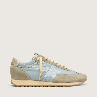Golden Goose Marathon With Light Blue Nylon Upper And Pastel Blue Star Golden Goose Marathon With Light Blue Nylon Upper And Pastel Blue Star