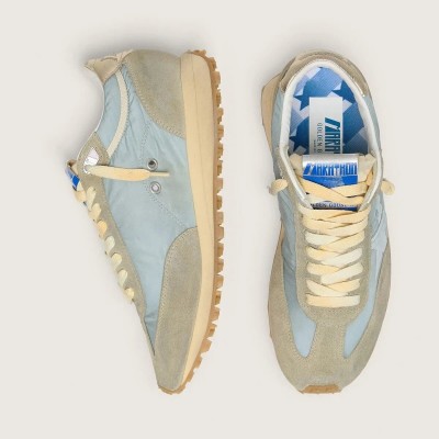 Golden Goose Marathon With Light Blue Nylon Upper And Pastel Blue Star Golden Goose Marathon With Light Blue Nylon Upper And Pastel Blue Star
