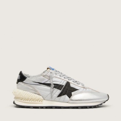 Golden Goose Marathon With Silver Ripstop Nylon Upper And Black Star Golden Goose Marathon With Silver Ripstop Nylon Upper And Black Star