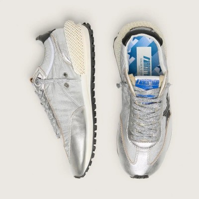 Golden Goose Marathon With Silver Ripstop Nylon Upper And Black Star Golden Goose Marathon With Silver Ripstop Nylon Upper And Black Star