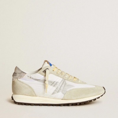 Golden Goose Marathon With White Nylon Upper And Silver Star Golden Goose Marathon With White Nylon Upper And Silver Star
