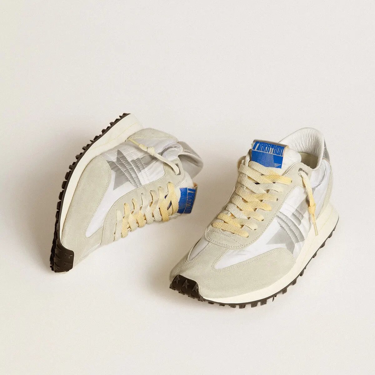 Golden Goose Marathon With White Nylon Upper And Silver Star Golden Goose Marathon With White Nylon Upper And Silver Star
