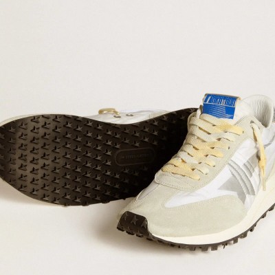 Golden Goose Marathon With White Nylon Upper And Silver Star Golden Goose Marathon With White Nylon Upper And Silver Star