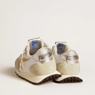 Golden Goose Marathon With White Nylon Upper And Silver Star Golden Goose Marathon With White Nylon Upper And Silver Star