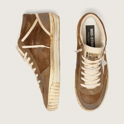 Golden Goose Mid Star Lab In Rust-Colored Suede With White Leather Star Golden Goose Mid Star Lab In Rust-Colored Suede With White Leather Star