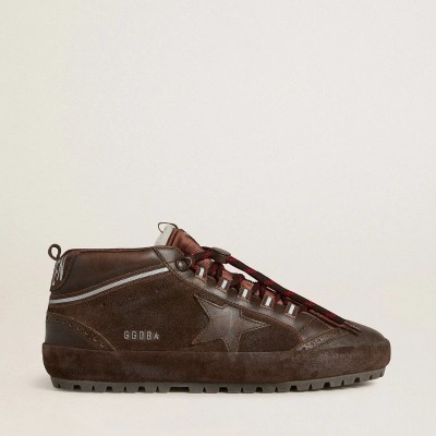 Golden Goose Mid Star Ski In Brown Suede With Leather Star And Suede Heel Tab Golden Goose Mid Star Ski In Brown Suede With Leather Star And Suede Heel Tab