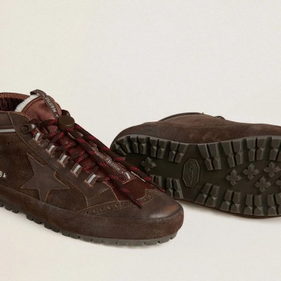 Golden Goose Mid Star Ski In Brown Suede With Leather Star And Suede Heel Tab Golden Goose Mid Star Ski In Brown Suede With Leather Star And Suede Heel Tab