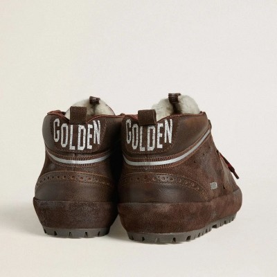 Golden Goose Mid Star Ski In Brown Suede With Leather Star And Suede Heel Tab Golden Goose Mid Star Ski In Brown Suede With Leather Star And Suede Heel Tab