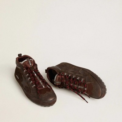 Golden Goose Mid Star Ski In Brown Suede With Leather Star And Suede Heel Tab Golden Goose Mid Star Ski In Brown Suede With Leather Star And Suede Heel Tab