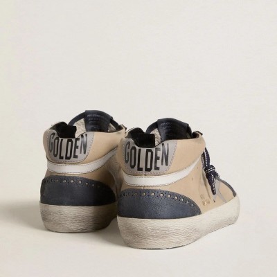 Golden Goose Mid Star In Beige And Blue Suede With Gray Nappa Leather Star And White Leather Flash