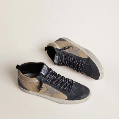 Golden Goose Mid Star In Beige And Blue Suede With Gray Nappa Leather Star And White Leather Flash Golden Goose Mid Star In Beige And Blue Suede With Gray Nappa Leather Star And White Leather Flash