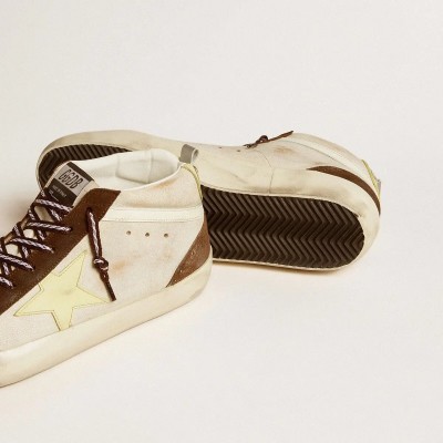 Golden Goose Mid Star In Beige Glitter With Yellow Suede Star And Cotton Flash