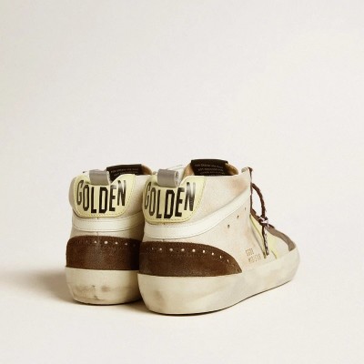 Golden Goose Mid Star In Beige Glitter With Yellow Suede Star And Cotton Flash