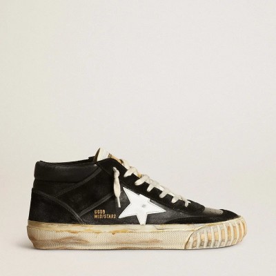 Golden Goose Mid Star In Black Nappa And Suede With White Leather Star