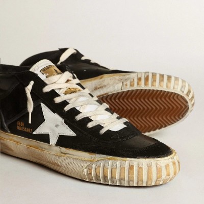 Golden Goose Mid Star In Black Nappa And Suede With White Leather Star