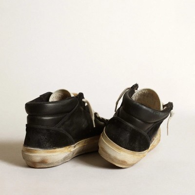 Golden Goose Mid Star In Black Nappa And Suede With White Leather Star