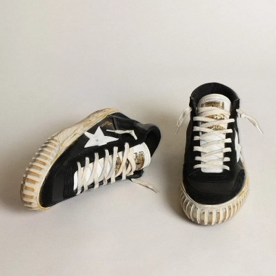 Golden Goose Mid Star In Black Nappa And Suede With White Leather Star Golden Goose Mid Star In Black Nappa And Suede With White Leather Star