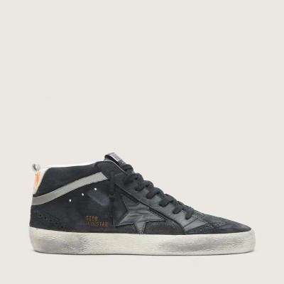 Golden Goose Mid Star In Nubuck With Black Leather Star And Silver Flash Golden Goose Mid Star In Nubuck With Black Leather Star And Silver Flash