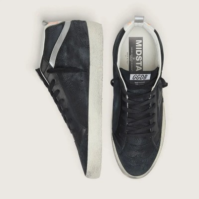 Golden Goose Mid Star In Nubuck With Black Leather Star And Silver Flash Golden Goose Mid Star In Nubuck With Black Leather Star And Silver Flash