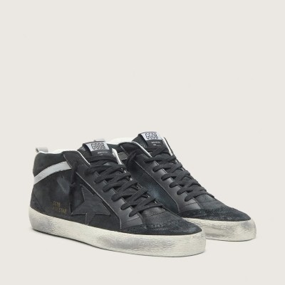 Golden Goose Mid Star In Nubuck With Black Leather Star And Silver Flash Golden Goose Mid Star In Nubuck With Black Leather Star And Silver Flash