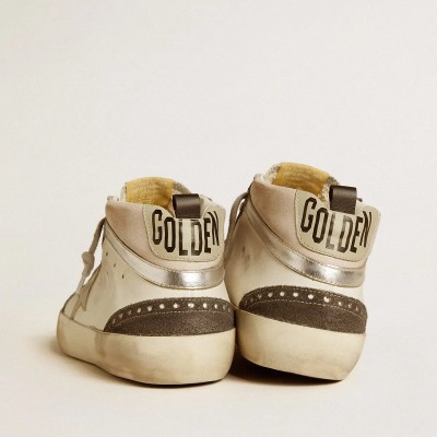 Golden Goose Mid Star With Gray Leather Star And Metallic Silver Leather Flash Golden Goose Mid Star With Gray Leather Star And Metallic Silver Leather Flash