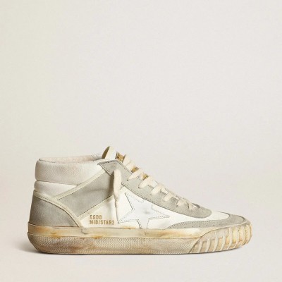Golden Goose Mid Star With Ice-Gray Suede Inserts And White Star Golden Goose Mid Star With Ice-Gray Suede Inserts And White Star
