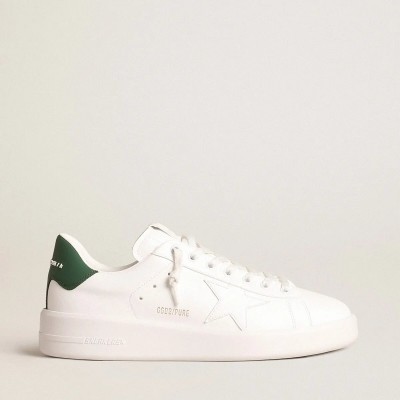 Golden Goose Purestar With White Bio-Based Star And Mat Green Leather Heel Tab Golden Goose Purestar With White Bio-Based Star And Mat Green Leather Heel Tab