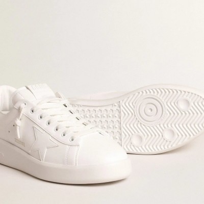 Golden Goose Purestar With White Bio-Based Star And Mat Green Leather Heel Tab Golden Goose Purestar With White Bio-Based Star And Mat Green Leather Heel Tab