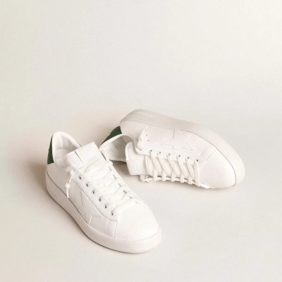 Golden Goose Purestar With White Bio-Based Star And Mat Green Leather Heel Tab Golden Goose Purestar With White Bio-Based Star And Mat Green Leather Heel Tab
