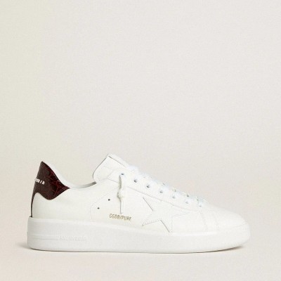 Golden Goose Purestar With White Leather Star And Burgundy Croc-Print Leather Heel Tab Golden Goose Purestar With White Leather Star And Burgundy Croc-Print Leather Heel Tab