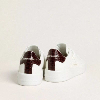 Golden Goose Purestar With White Leather Star And Burgundy Croc-Print Leather Heel Tab Golden Goose Purestar With White Leather Star And Burgundy Croc-Print Leather Heel Tab